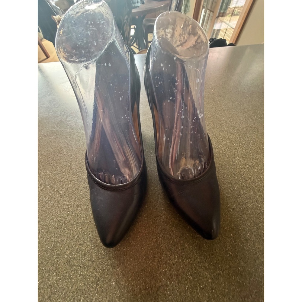 Frye Black  Leather Pointed Toe Whipstitch Stacked Cone Heel Pumps Shoes Sz 7